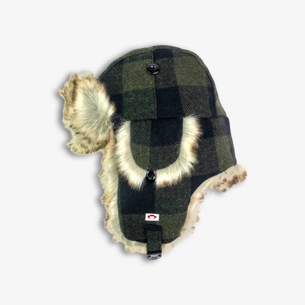 NEW APPAMAN kid's trapper hat in olive plaid